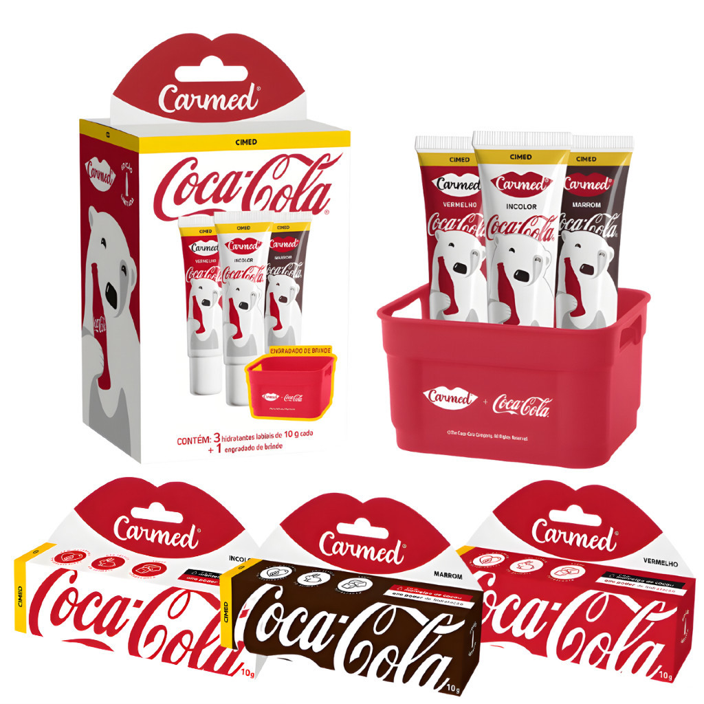 (Kit exclusivo) - Hidratante Labial Carmed Coca-Cola + Engradado e Carmed Stranger Things