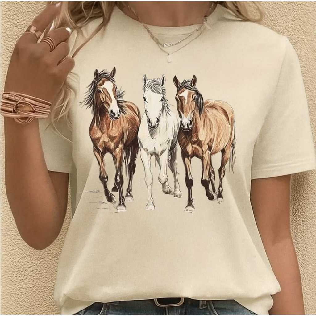 T-shirt Feminina Country Blusa Estampa Cavalos Boiadeir Camiseta Cowgirl Moda Cavalgada Rodeio
