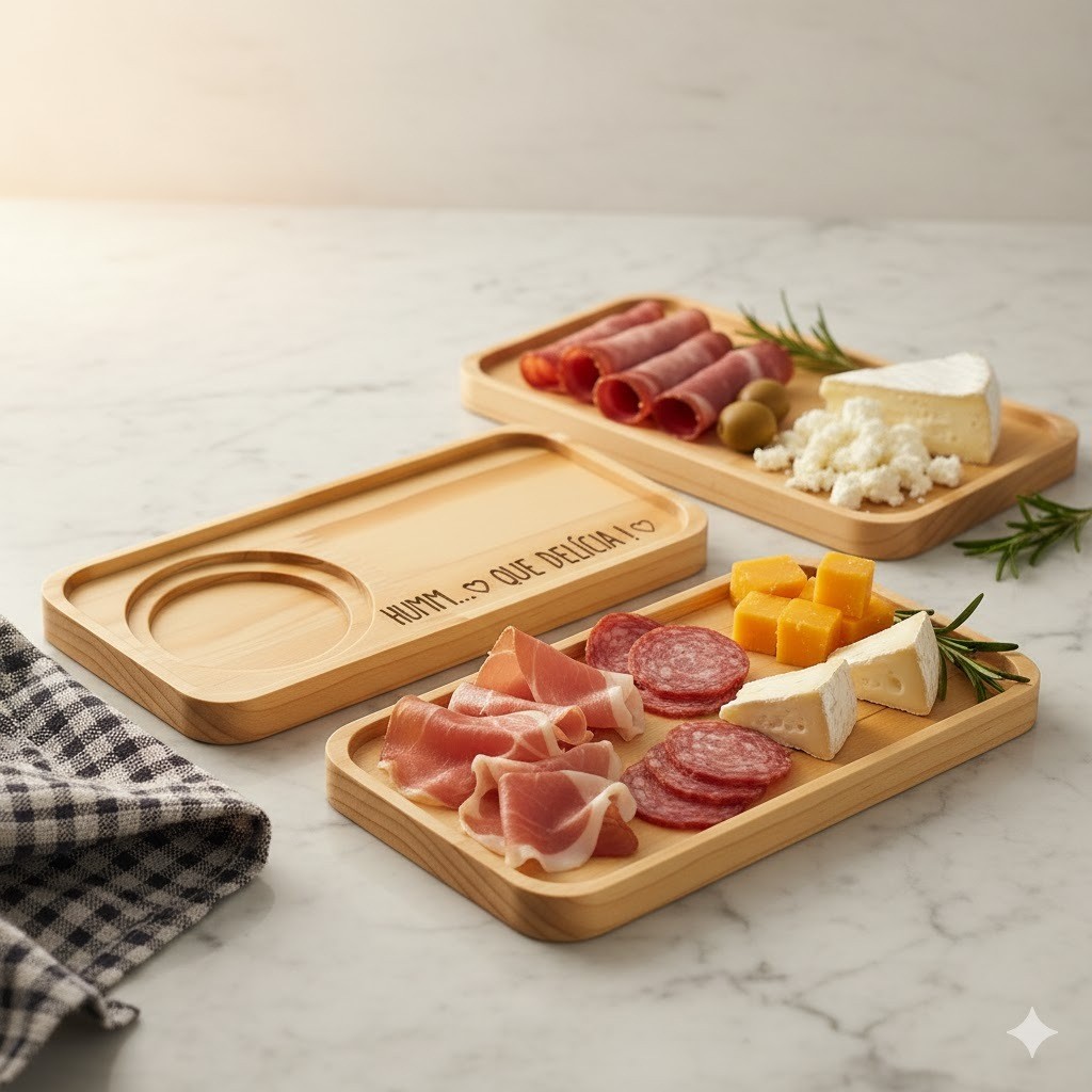 Kit Pires de Madeira Pinus Decoradas para Frios e Petiscos - Decoração Porta Pires Chá e Café