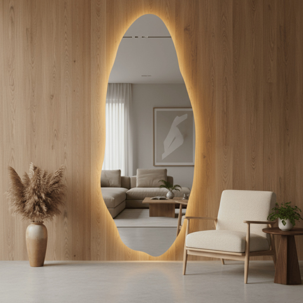 Espelho Corpo Inteiro Orgânico 150x60cm LED 3 Cores Maquiagem Look Do Dia Blogueira Vênus Lopazzi em Oferta na Shopee