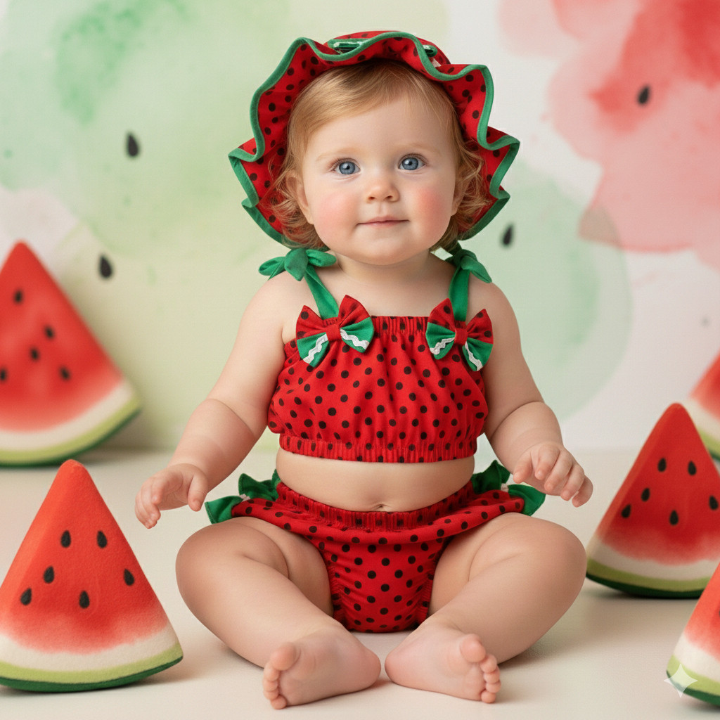 Banho De Sol Melancia Bebê Menina Roupa Verão Piscina Praia Conjunto Fruta Tropical Neném Kit Calor