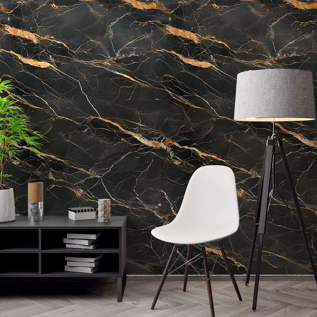 Adesivo Mármore Preto Dourado Premium | Lavável p/ Bancada e Parede | Envio Imediato