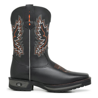 Bota Texana Bico Quadrado Com Sola Jump Bordado Detalhes