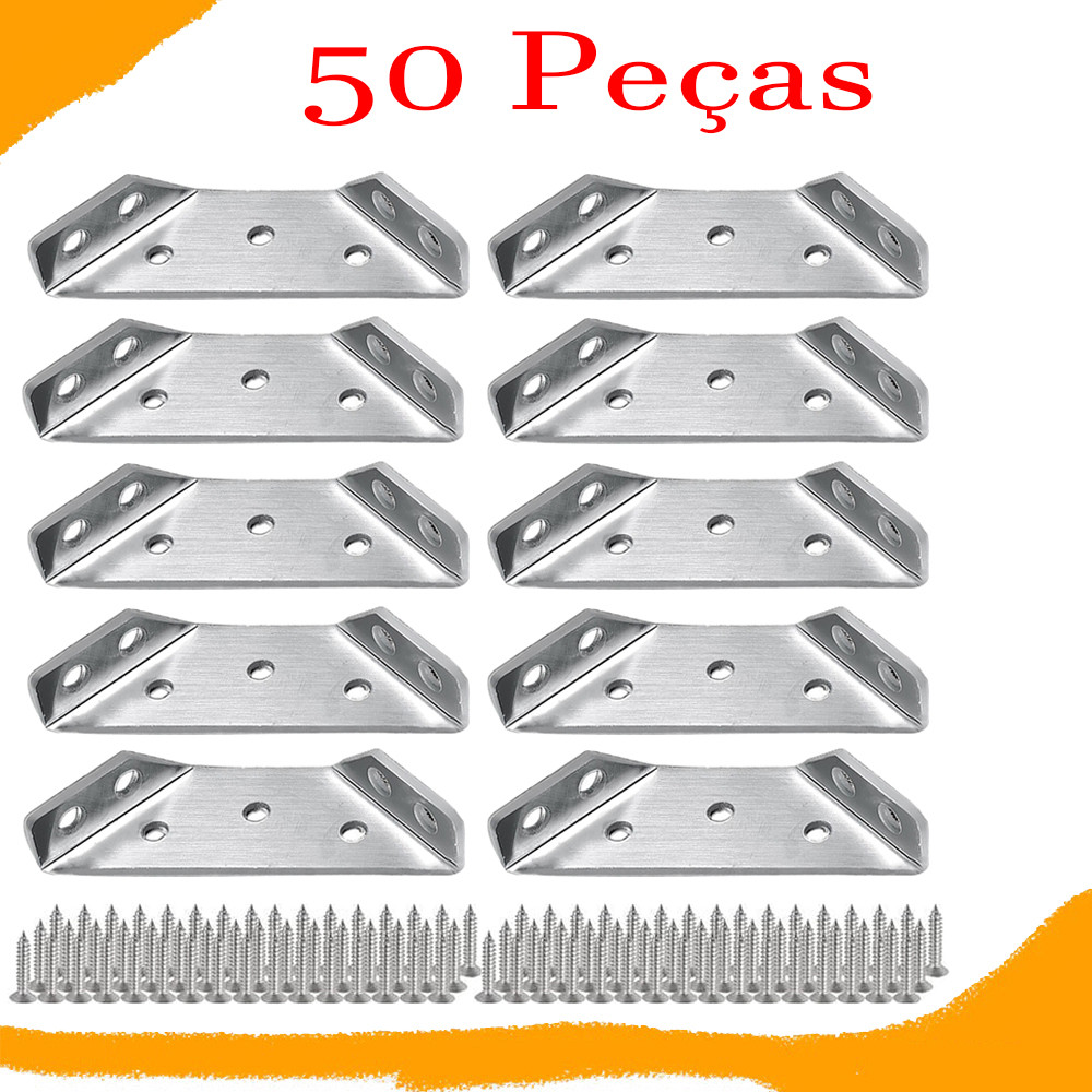 50 Peças Suporte Angular de Metal para Móveis Conector de Canto em Aço Inoxidável, 300 Peças parafusos em Oferta na Shopee