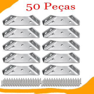 50 Peças Suporte Angular de Metal para Móveis Conector de Canto em Aço Inoxidável, 300 Peças parafusos