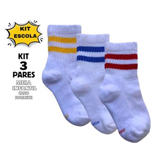 Kit 3 Pares Meia Infantil Cano Soquete Atoalhada Escola em Oferta na Shopee