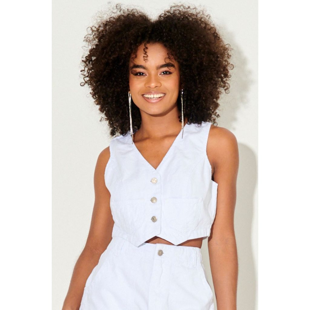 Colete Cropped Feminino Jeans Planet Girls Branco em Oferta na Shopee