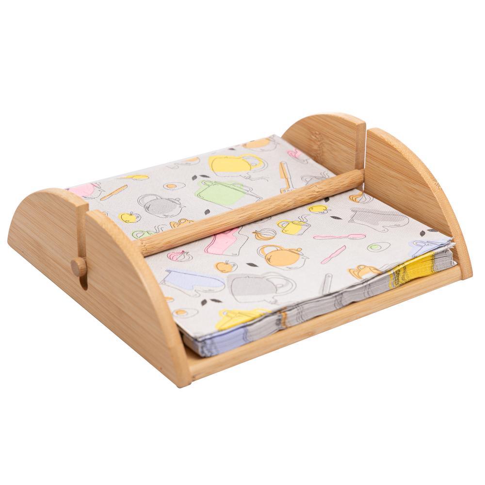 Porta Guardanapos de Bambu Lyor 21cm para Mesa Posta Cozinha Jantar Decoração Organizador Guardanapo de Papel e Tecido