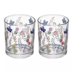 Kit 2 Porta Vela Wolff Brisa Floral 7cm x 6cm Vidro Castiçal Decoração Mesa Casa Presente Elegante Sofisticado Romântico