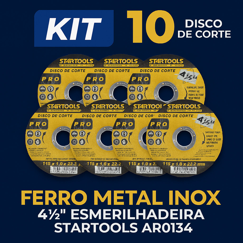 Kit 10 Disco de Corte 4 1/2” Startools Para Ferro, Inox e Metal Esmerilhadeira AR0134