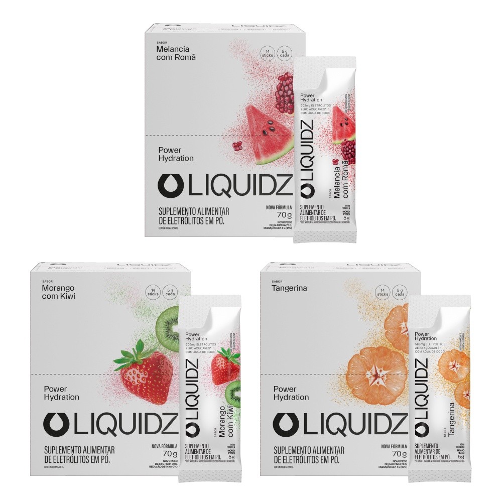 Kit 3 Sabores LIQUIDZ® - Eletrólitos Zero Açúcares - 3 Caixas - 42 sachês