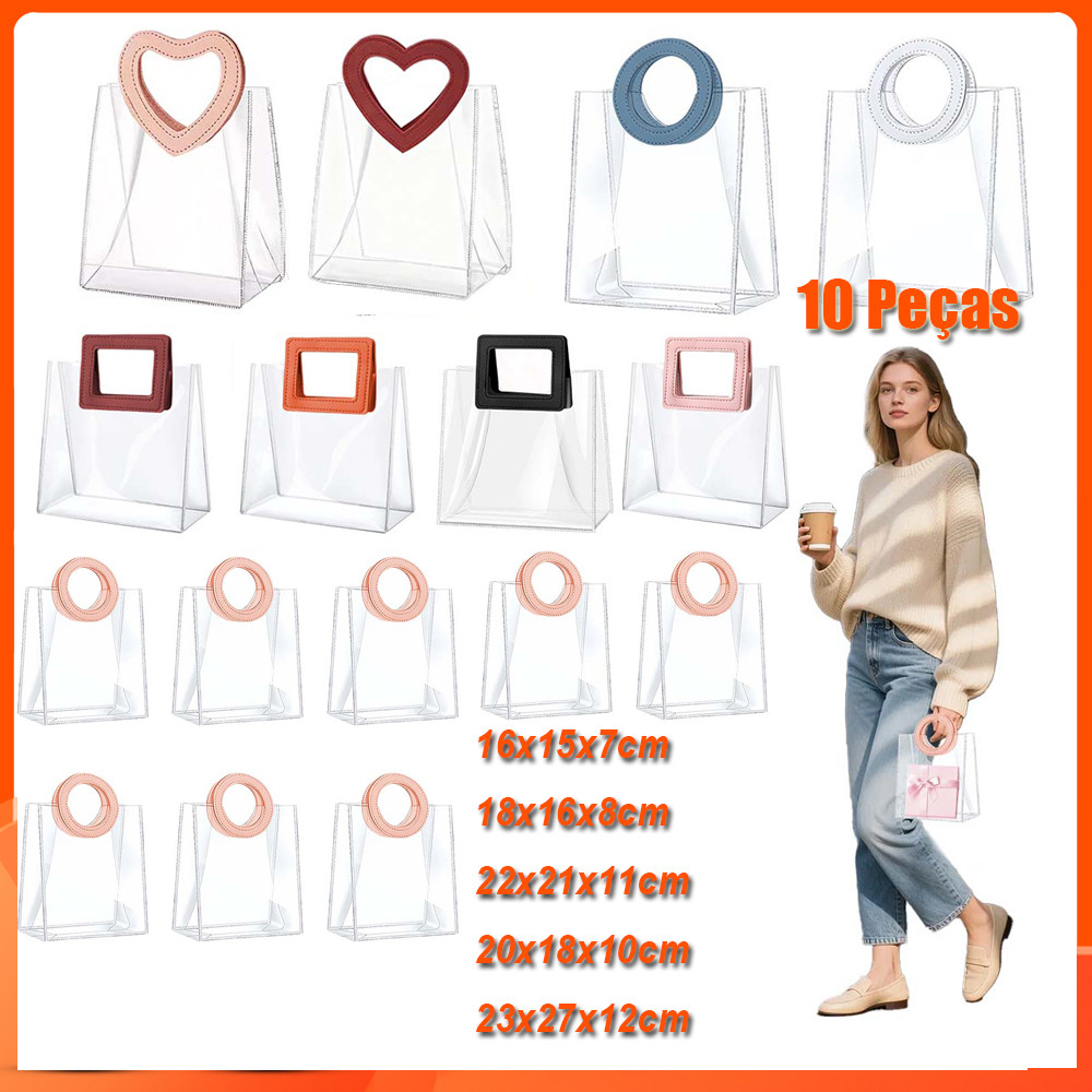 Kit 10 de Sacolas para Presente PVC Transparente com alça em Oferta na Shopee
