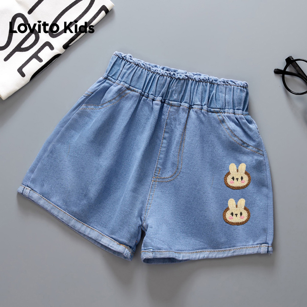 Lovito Kids  Shorts Casuais Apliques Primavera/verão Shorts Azul Claro para Menina. LNL132253 em Oferta na Shopee