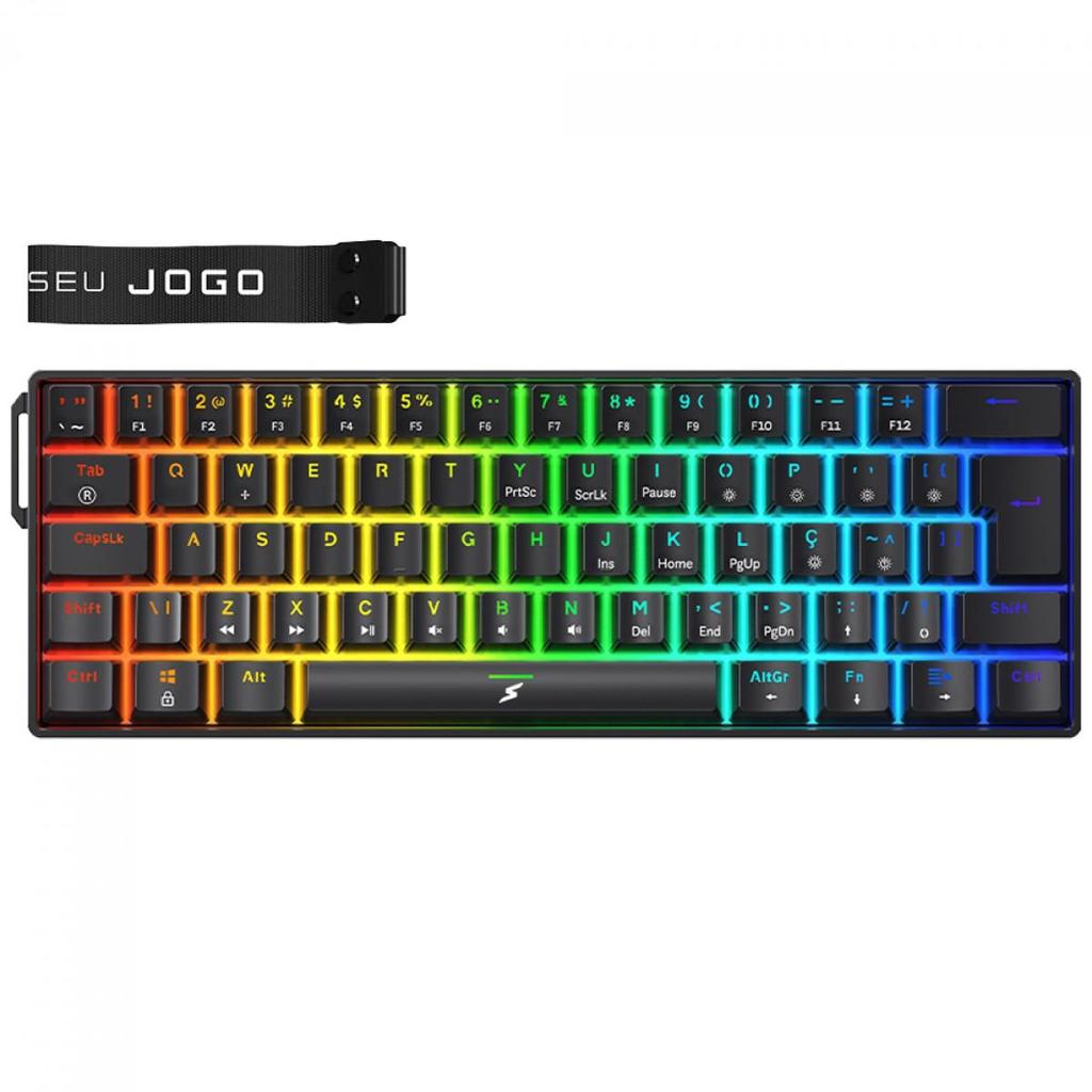 Teclado Mecânico Gamer SuperFrame Player Pro, RGB, 60%, Switch Red, USB, ABNT2, Com Alça, Preto em Oferta na Shopee