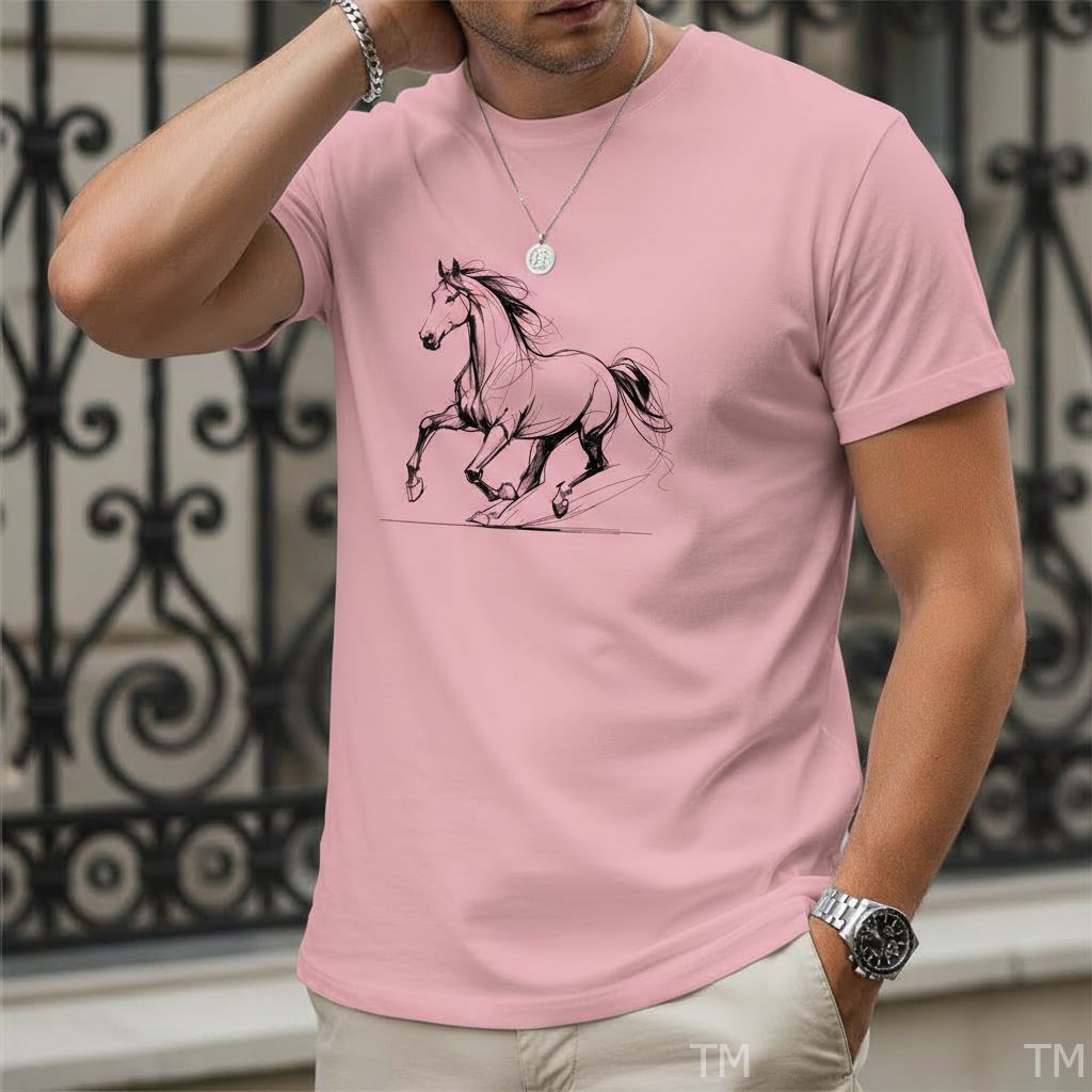 Camiseta Básica Casual Masculina Estampada Cavalo Street Malha Respirável Academia