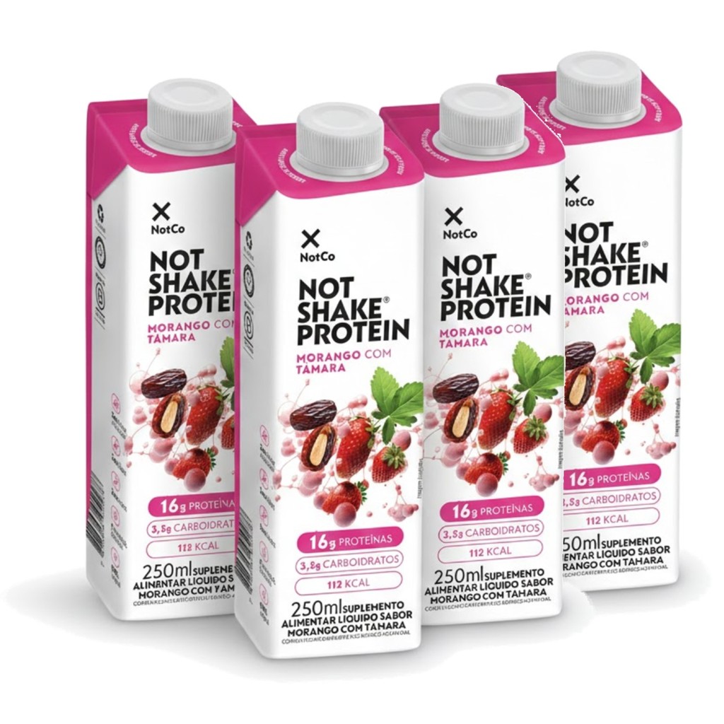Kit 4 Suplemento NOT SHAKE Protein 16g Morango Tâmara 250ml