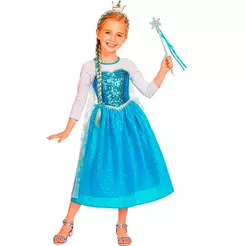 Fantasia Frozen Infantil Vestido Elsa Luxuoso com Capa + Varinha M`ágica Tiara com Trança e Coroa