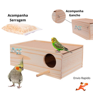 Kit Ninho De Madeira Para Calopsita, Agaporni e Periquito em Oferta na Shopee