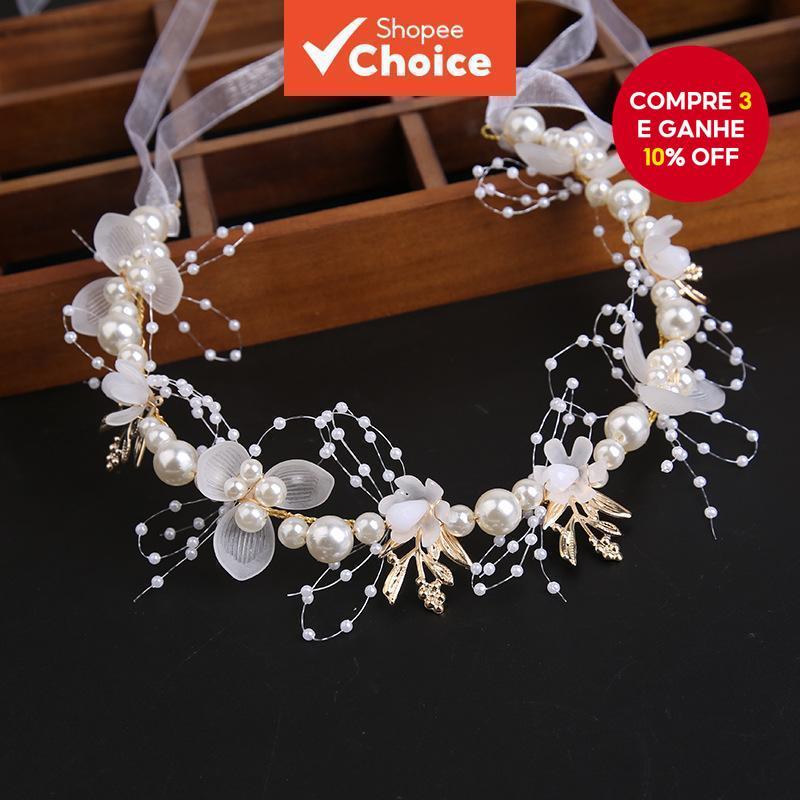Super Fada Folha Dourada Bandana Flor Guirlanda Pérola Senhora Nova Coroa Doce Europeu Casamento dressheadpiece