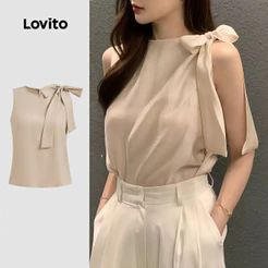 Lovito Casual Regata com gravata lisa frontal para mulheres L124AD1308