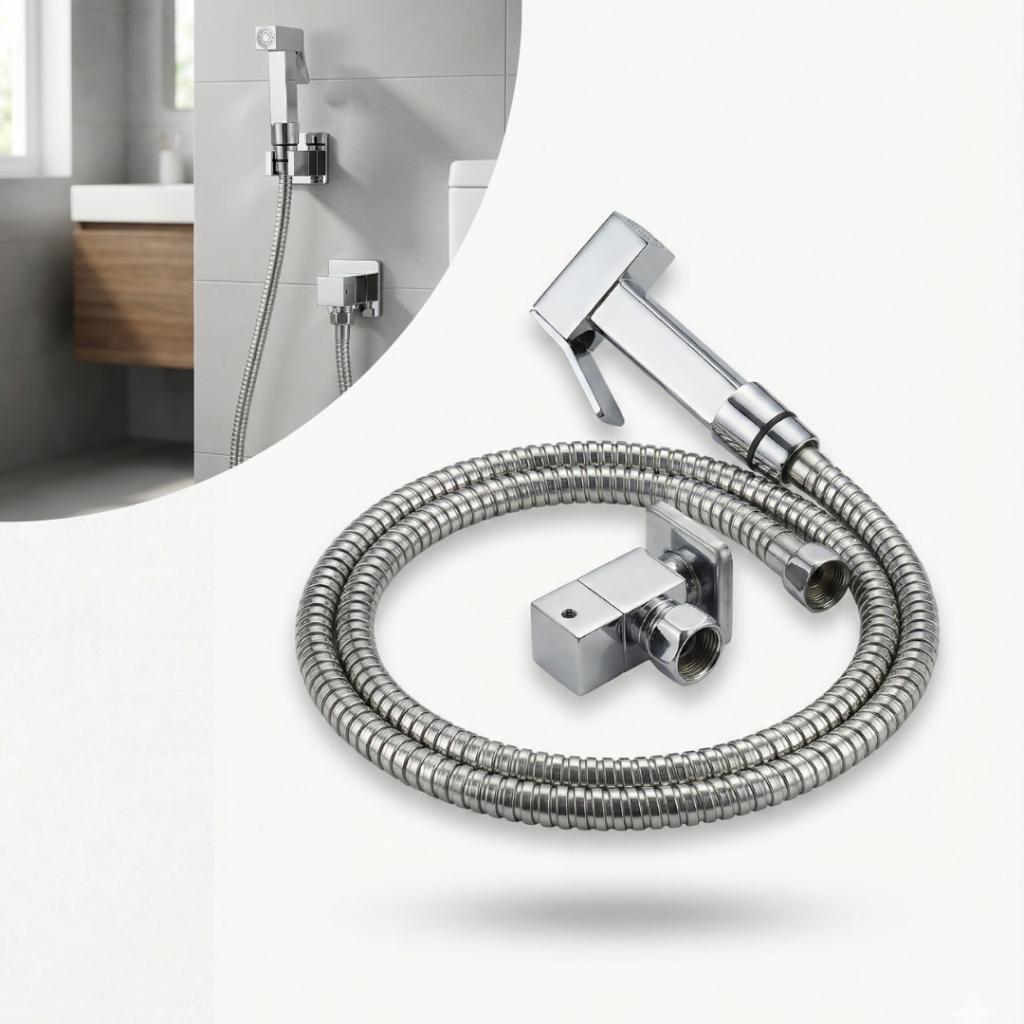 Ducha Higiênica Registro Metal Mangueira Aço Inox 1,20m Canopla Inox Suporte Parede Profissional
