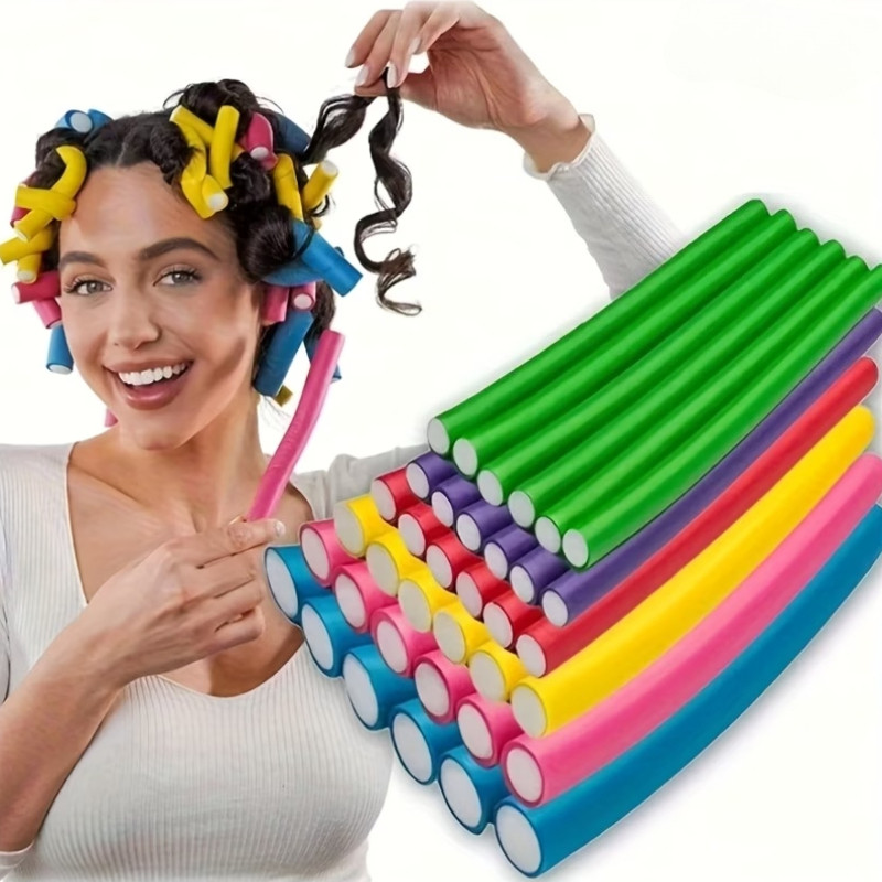 10pcs Rolos De Cabelo Flexíveis Sem Calor-Hastes De Ondulação Torcidas De Espuma Macia Para Estilo DIY em Oferta na Shopee
