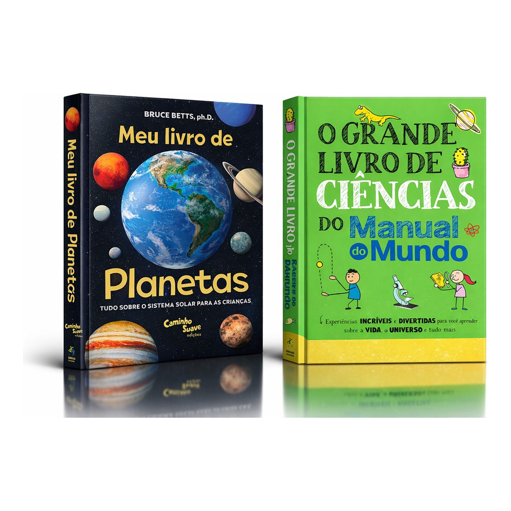 kit com  2 livros Para Crianças Meu livro de planetas + O grande livro de ciências do manual do mundo