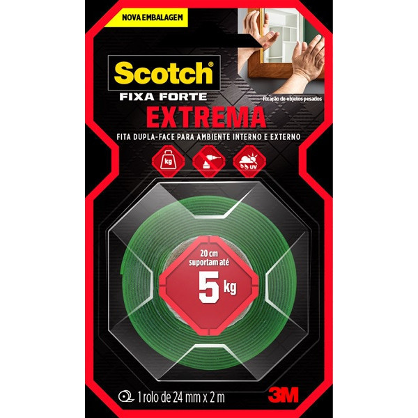 Fita Dupla Face 3M Original Extrema Fixa Forte 24mm X 2m Parede Fixa Quadro Espelho 5kg Scoth em Oferta na Shopee