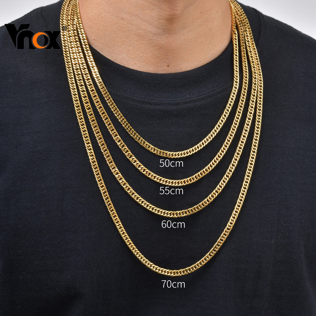 Vnox 18k Ouro 3/5/7/9mm Largura Colar De Corrente Cubana Para Homens , Correntes Masculinas De Aço Inoxidável Punk Jóias