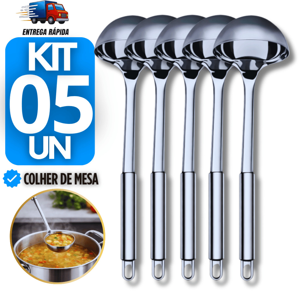 Jogo 5 Conchas de Inox – Resistente, Modernas e com Brilho Inox para Servir Sopas e Molhos Conchas