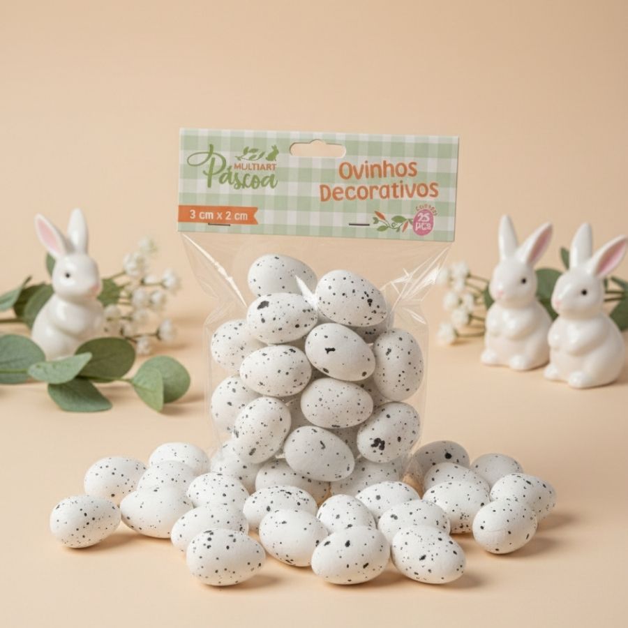 Ovinhos de Páscoa Decorativos Branco com Manchinhas - 3cm  - 25 unidades - Rizzo
