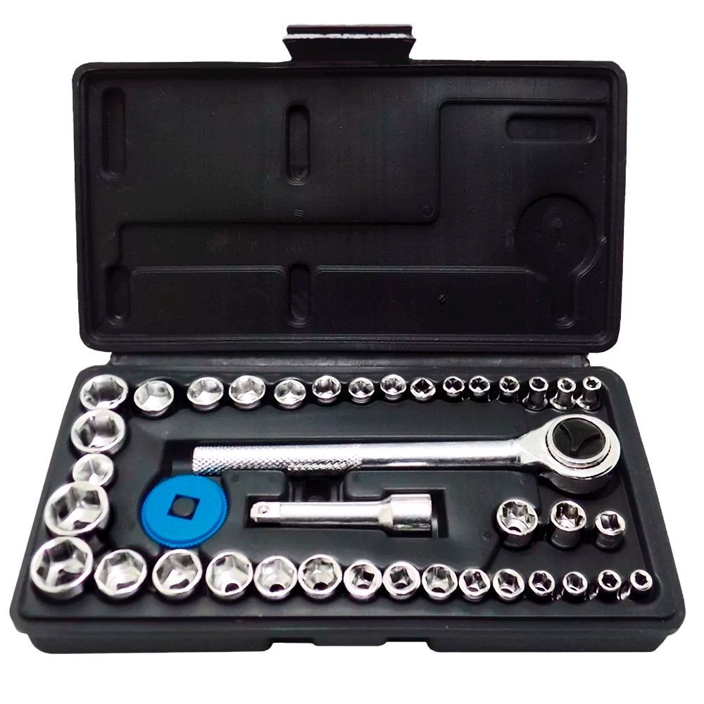 Jogo de soquete sextavado c/ catraca e estojo 40pcs Titanium em Oferta na Shopee