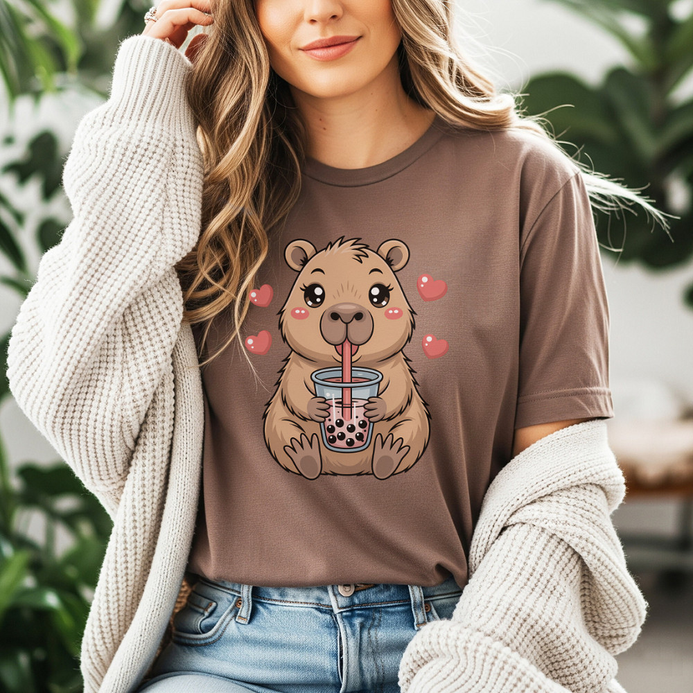 Blusinha feminina Camiseta T-shirt Algodão Básica Gola Redonda Love Capivara Diversas Cores Linda E Confortavel