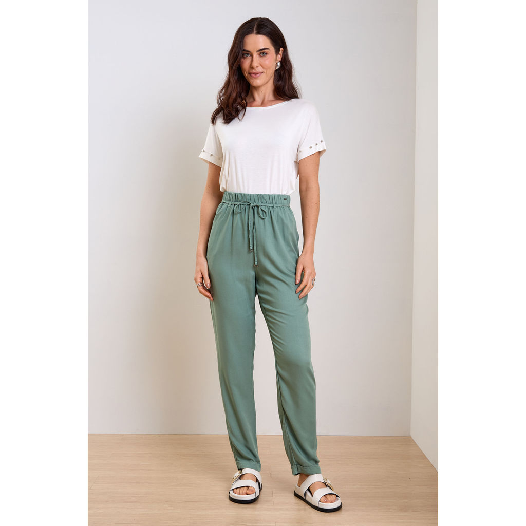 Calça Feminina Viscose Com Amarração Marialícia Verde em Oferta na Shopee