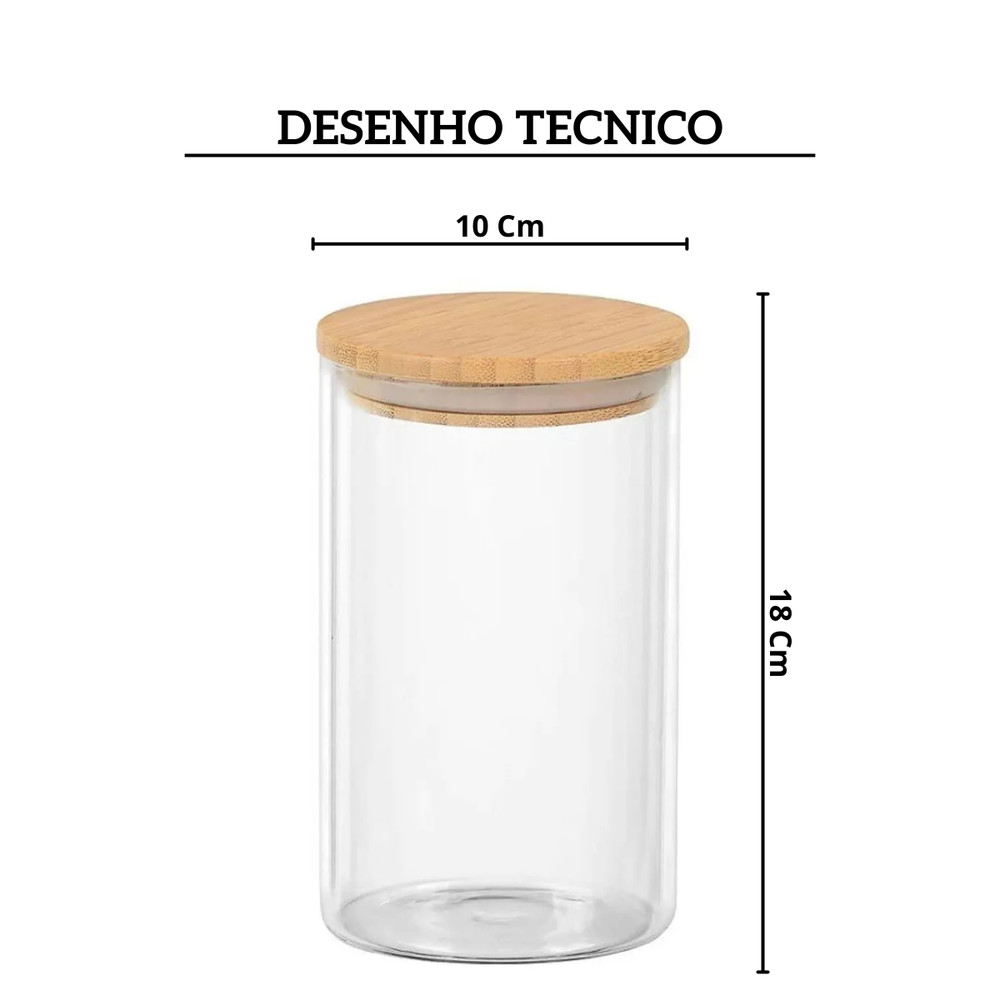 Porta Mantimento Vidro Com Tampa Empilhavel Bambu 1L Dynasty — imagem 2 de 2