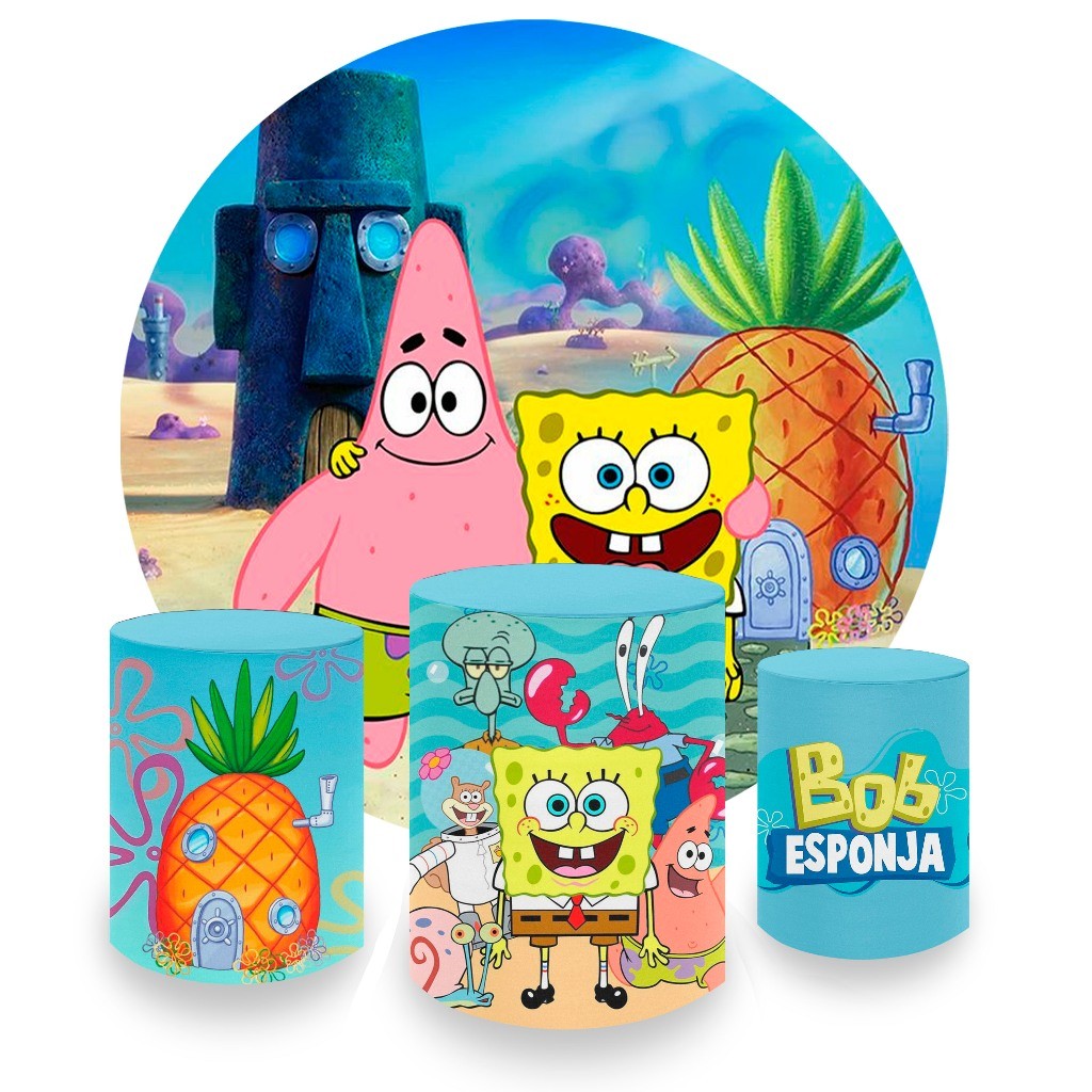 Capa Painel Redondo + Capa De Cilindro Tema Bob Esponja | Envio Rapido em Oferta na Shopee
