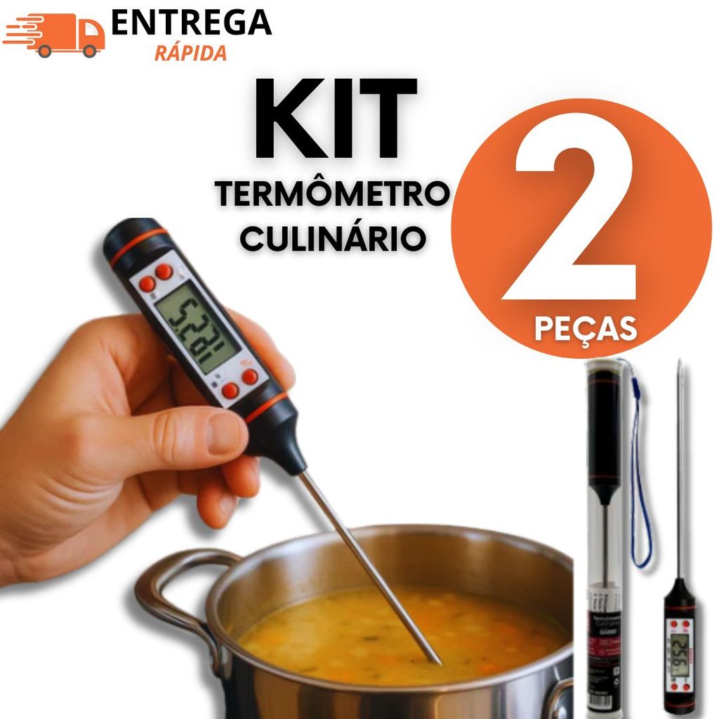 Termômetro Digital Espeto Inox Para Carne Óleo Água Medidor De Temperatura Cozinha Fácil Rápido