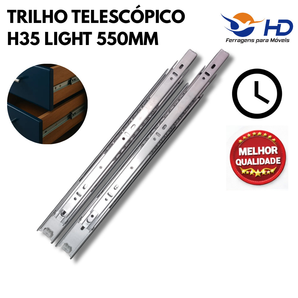 4 Corrediça Trilho Telescópico Light 550mm H35 HD Ferragens