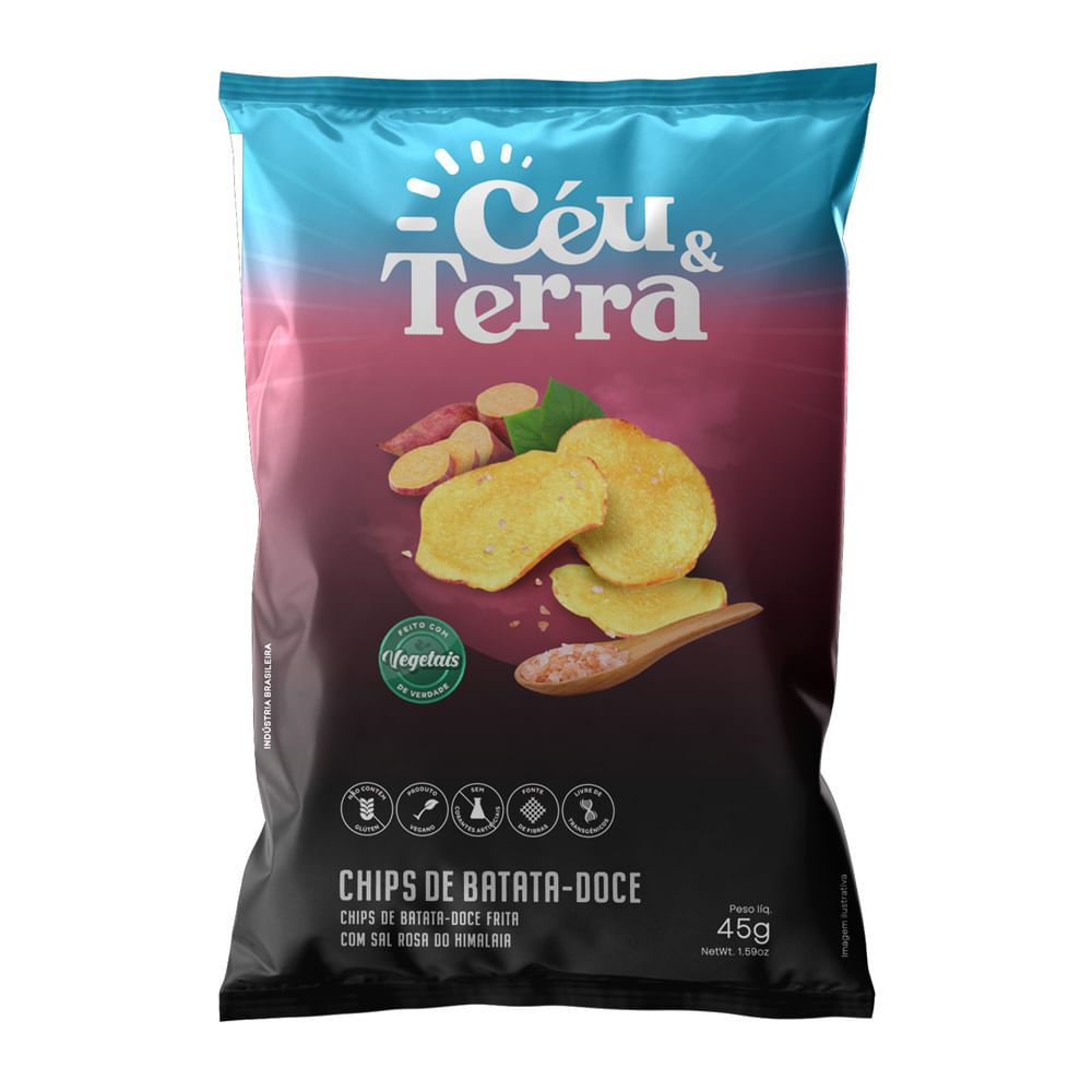Chips de Batata Doce Céu & Terra com Sal Rosa do Himalaia 45g em Oferta na Shopee