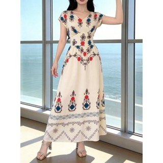 Vestido Longo Floral De Cintura Franzida Com Decote Em V, Elegante Para Primavera/Verão/ Elegante, Vestidos De Festa em Oferta na Shopee