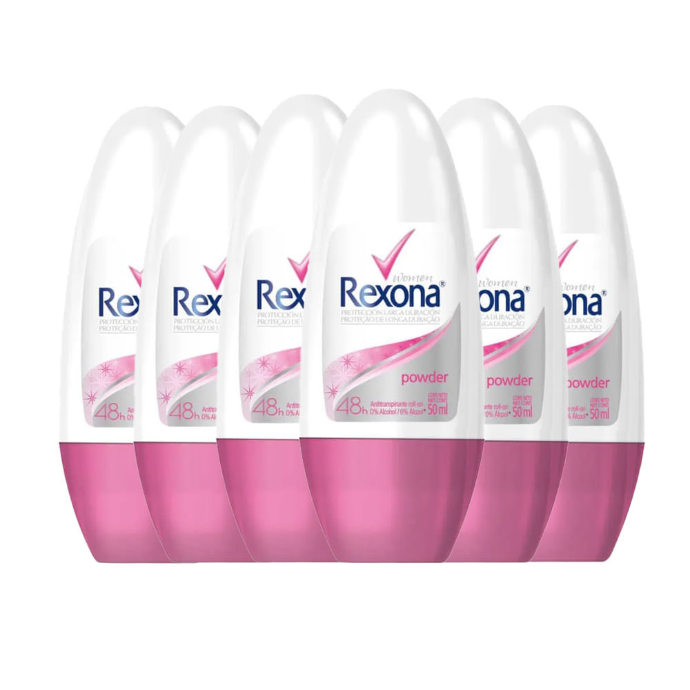 Kit Desodorante Roll On Rexona Powder Dry 50ml - 6 Unidades em Oferta na Shopee