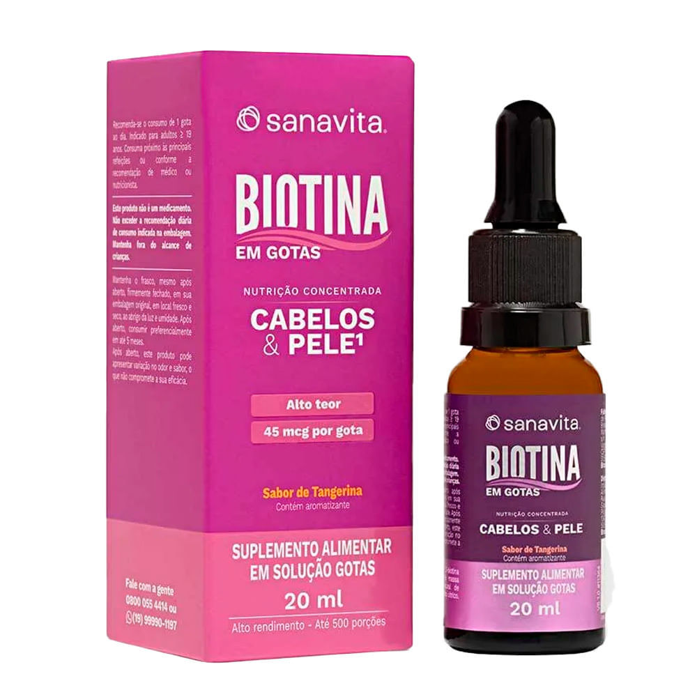 Biotina Sanavita Cabelos e Pele Sabor Tangerina Gotas com 20ml em Oferta na Shopee