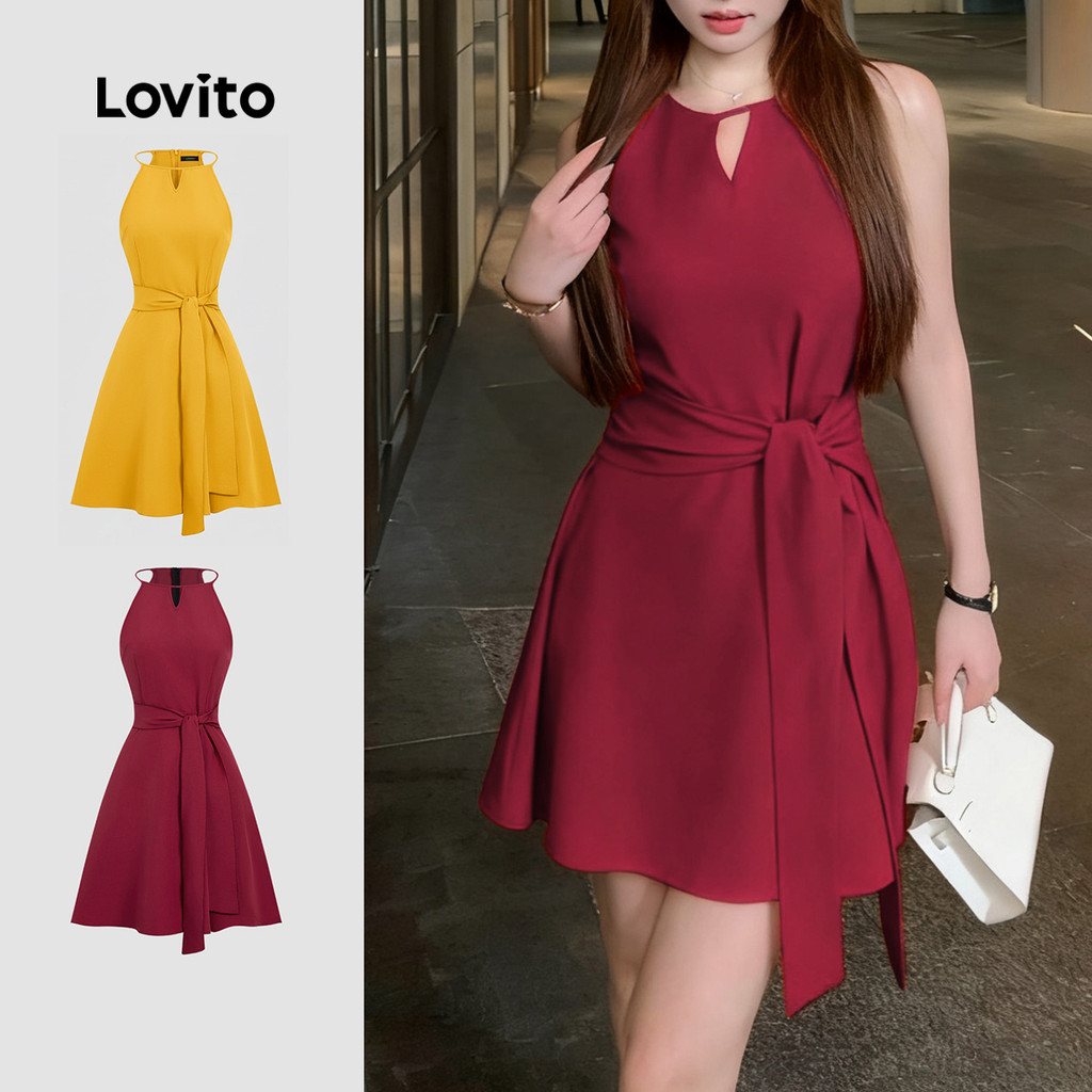 Lovito Vestido de Festa Assimétrico com Amarração Aberta e Renda Primavera/verão Vestido Vermelho Vinho L155ED041 em Oferta na Shopee