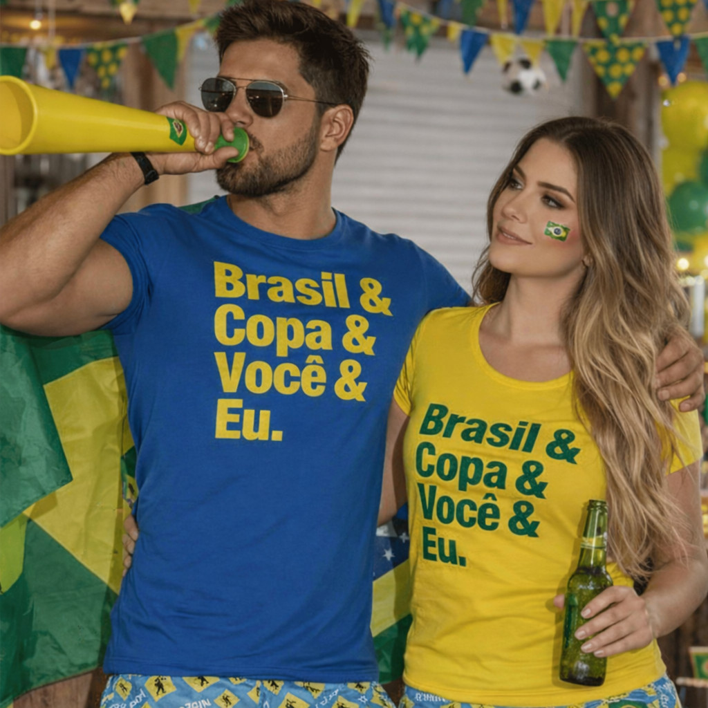 Kit 2 Camisetas Invicto Copa do Brasil Futebol Seleção "Brasil & Copa & Você & Eu" | Unissex 100% Algodão