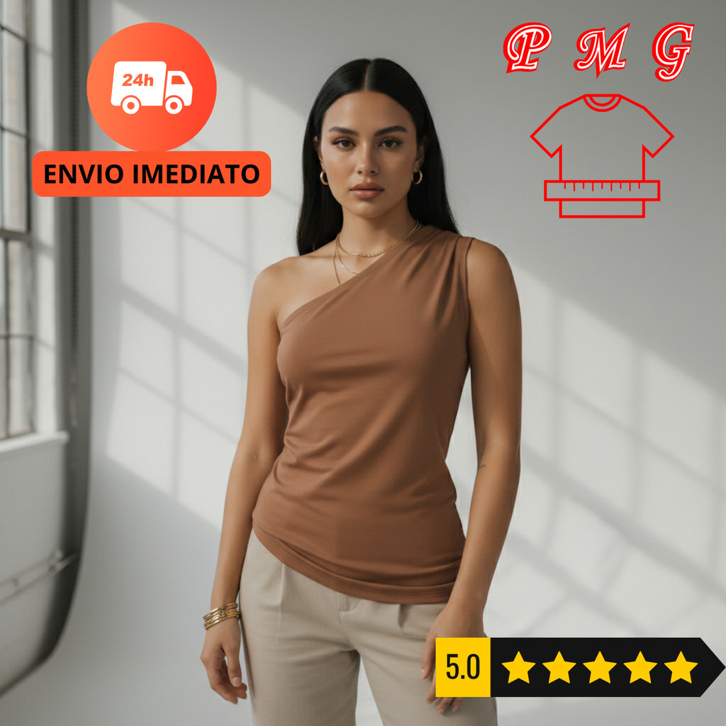 Blusa Nula Manga Feminina Luxo Casual Ombro Único Elegante Confortável Premium