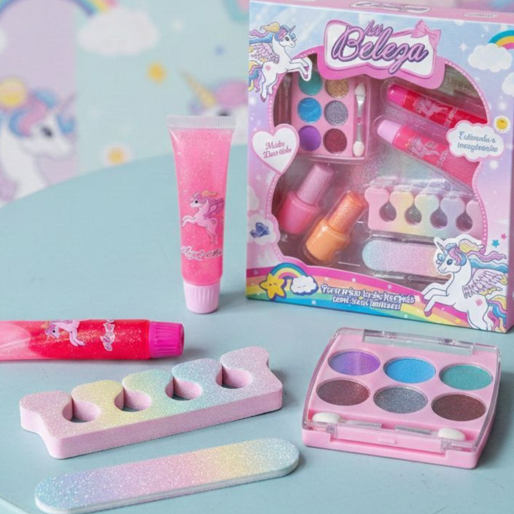 Kit Salão De Beleza Infantil Com Maquiagem e Esmaltes Menina Looks Incríveis