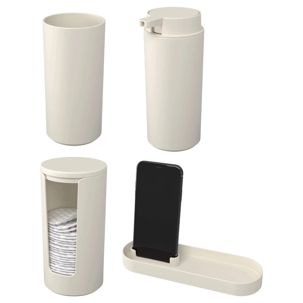 Kit Banheiro Porta Algodão + Porta Sabonete Líquido + Bandeja + Porta Escovas