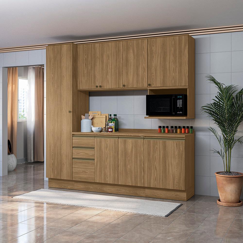 Armário de Cozinha Compacta Nicho Micro-ondas 100% MDF 230cm Nogueira Celeste Kappesberg