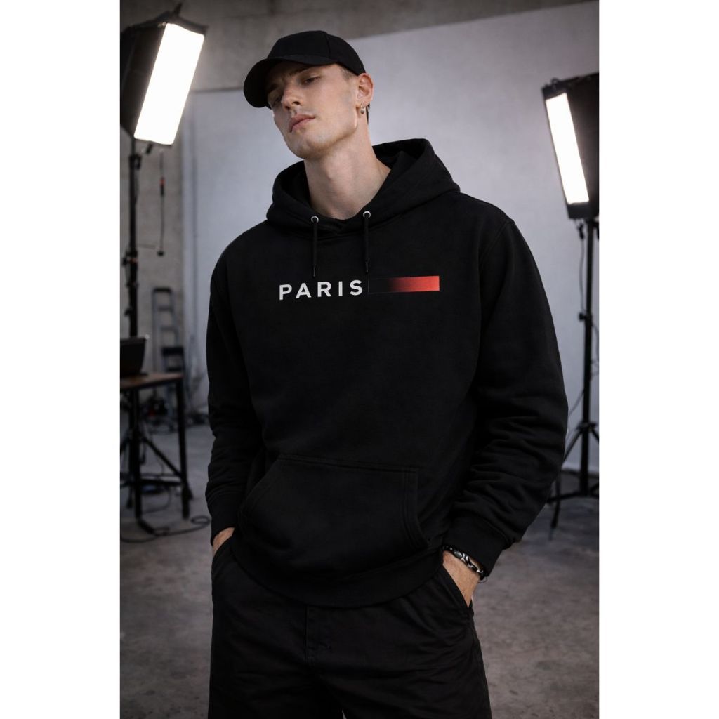 Blusa De Frio Paris Linha Estampada Moletom Canguru Com Capuz Unissex Manga Longa Algodão Inverno