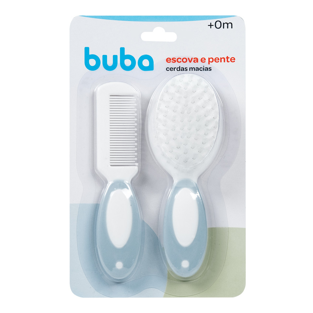 Escova e Pente Cerdas Macias Azul Buba em Oferta na Shopee